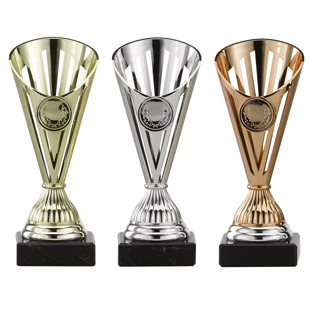 gold/grau 3er-Serie extravagante Sport-Pokale mit Wunschgravur/Emblem 
